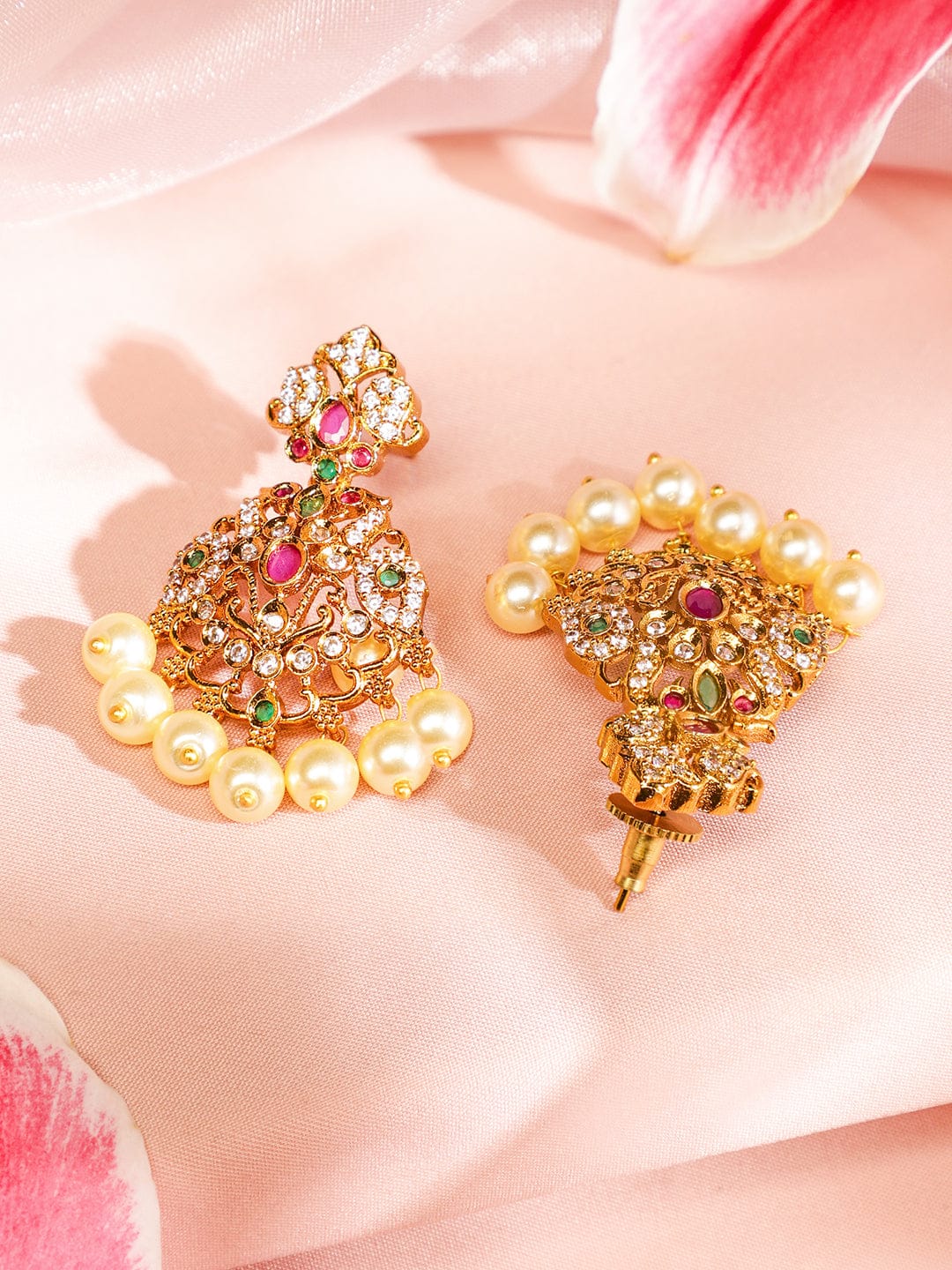 American Diamond Zirconia Necklace Set With Pearl Drops フリーサイズ