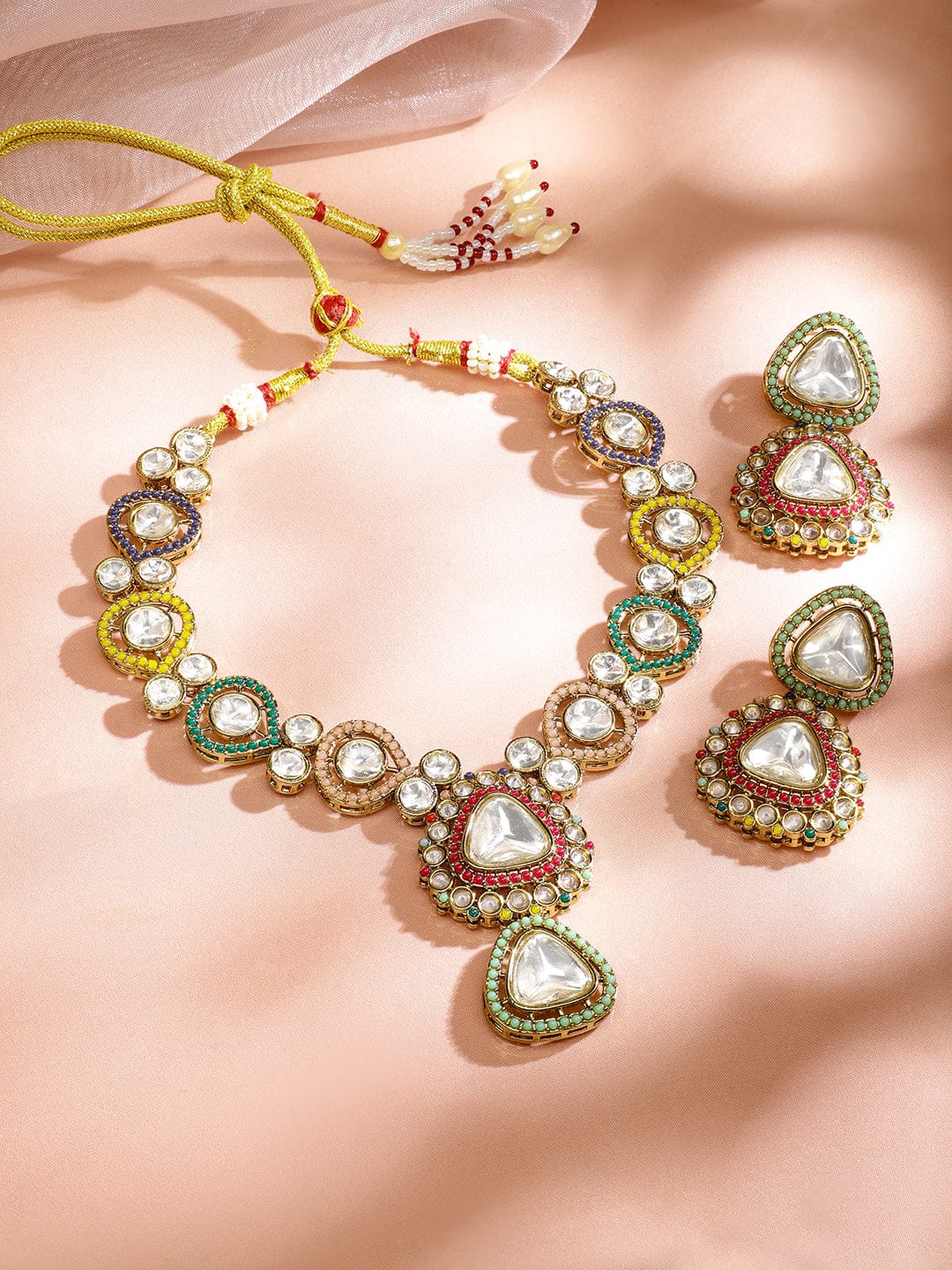 Whispers of Colours Kundan Necklace Set Multicolor