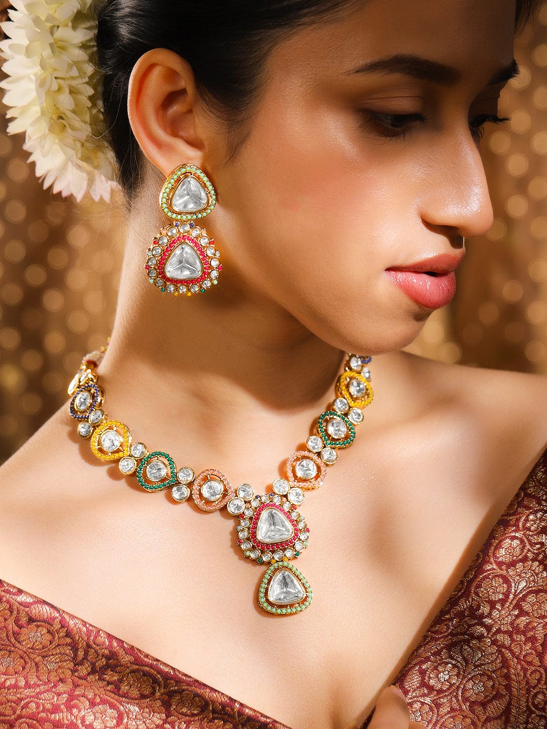 Whispers of Colours Kundan Necklace Set Multicolor