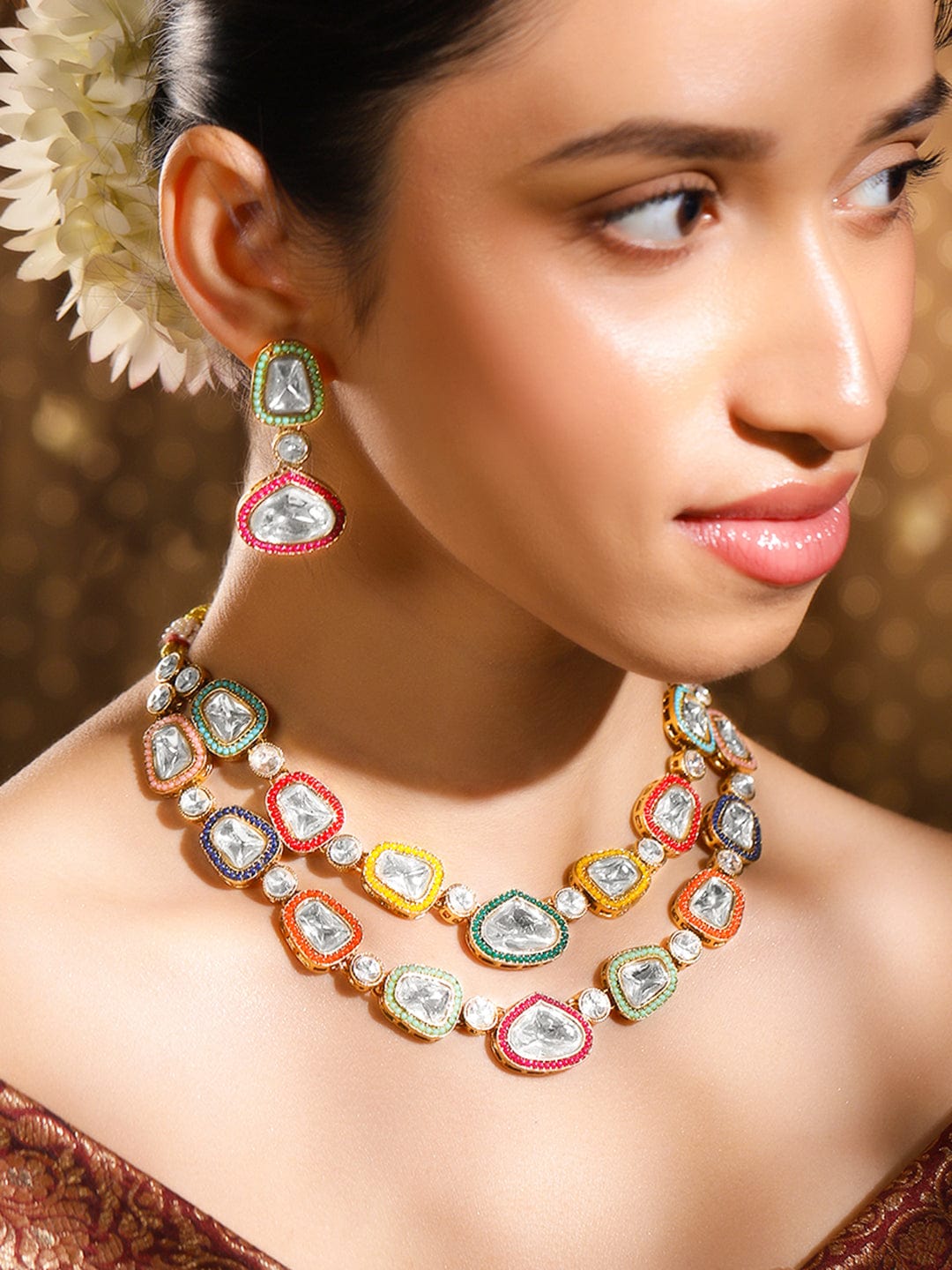 Vivid Hues Kundan Necklace Set フリーサイズ