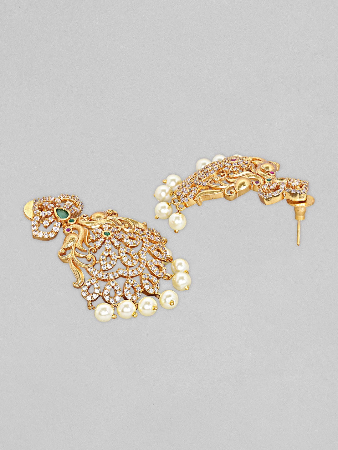 American Diamond Zirconia Pearl Drop Necklace Set Gold