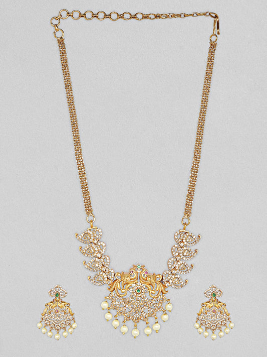 American Diamond Zirconia Pearl Drop Necklace Set Gold