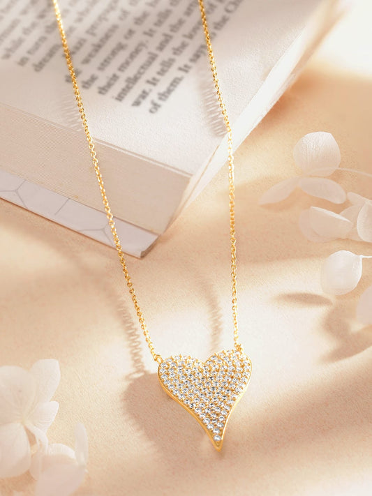 【Rubans】 925 Silver 18K Gold Plated Chain with Zircon Studded Heart Pendant Necklace｜925 スターリングシルバー 18K ゴールドメッキ ジルコニア ハートペンダント ネックレス