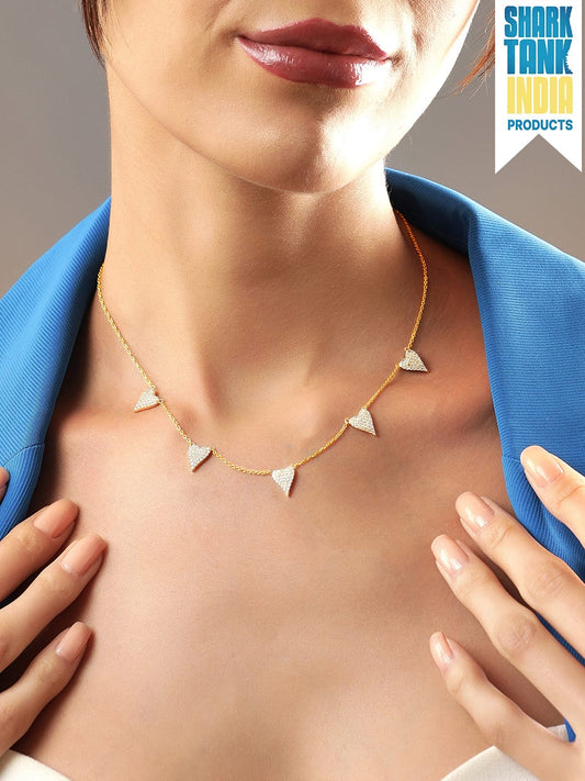 Rubans 925 Silver 18K Gold Plated Chain With Zircons Studded Multi Heart Charms Necklace Gold