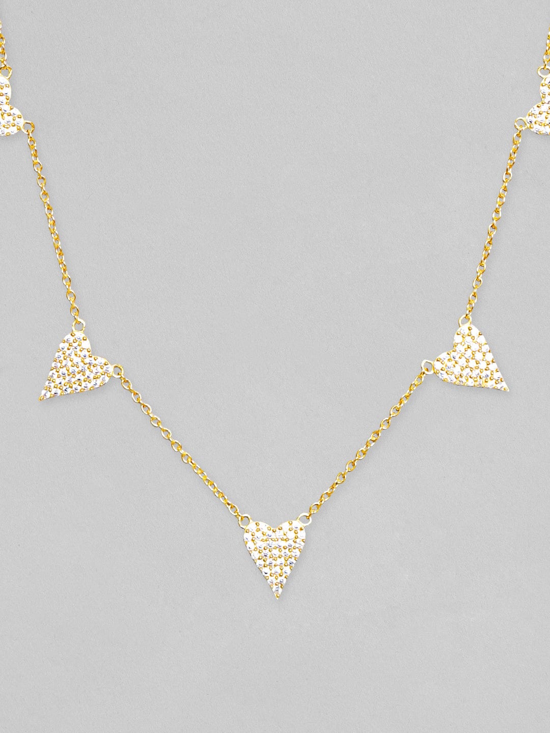 Rubans 925 Silver 18K Gold Plated Chain With Zircons Studded Multi Heart Charms Necklace Gold