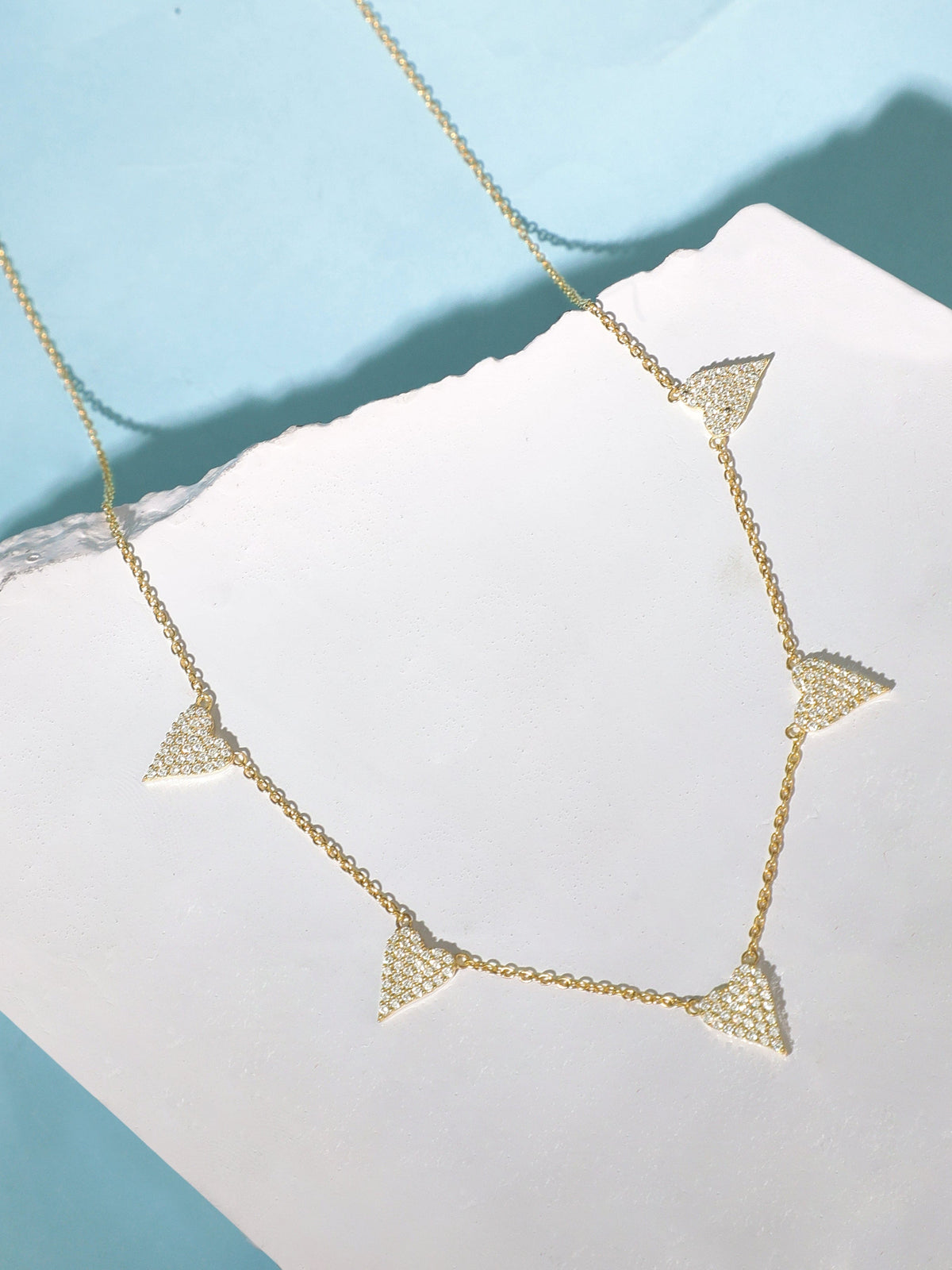 Rubans 925 Silver 18K Gold Plated Chain With Zircons Studded Multi Heart Charms Necklace Gold