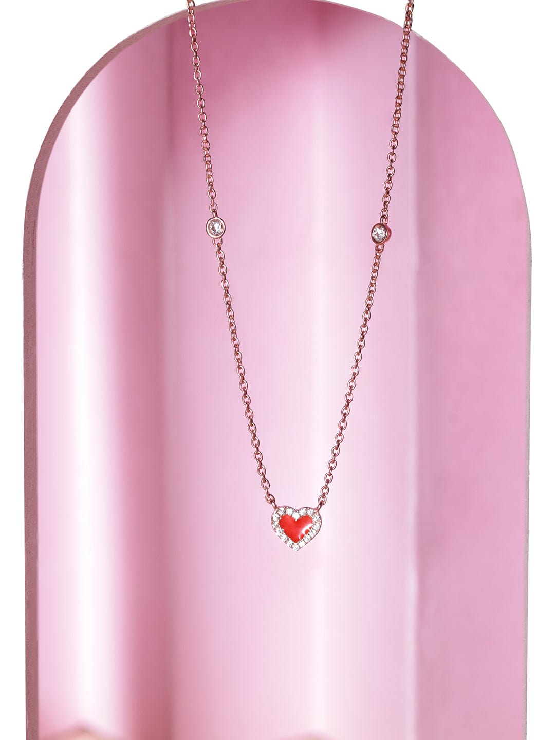 Elegant Red Heart Charm Chain Necklace Rose Gold