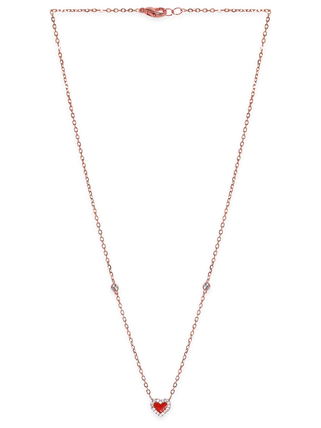 Elegant Red Heart Charm Chain Necklace Rose Gold