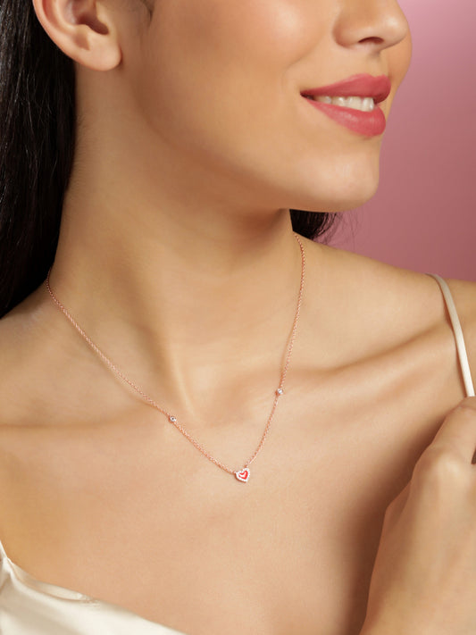 Elegant Red Heart Charm Chain Necklace Rose Gold