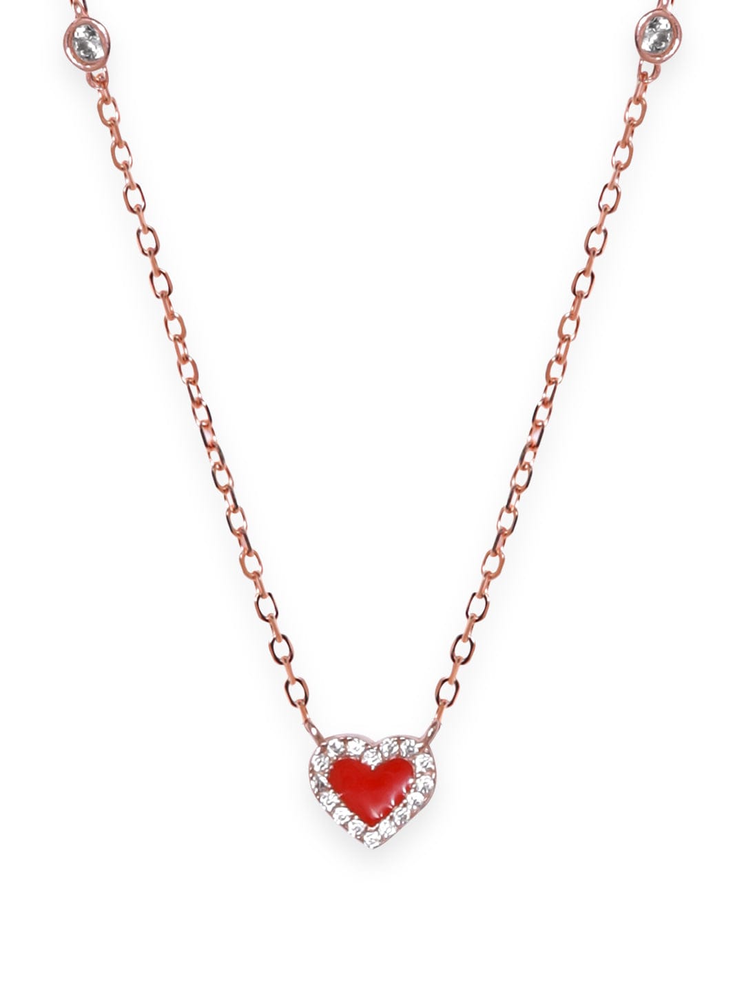 Elegant Red Heart Charm Chain Necklace Rose Gold