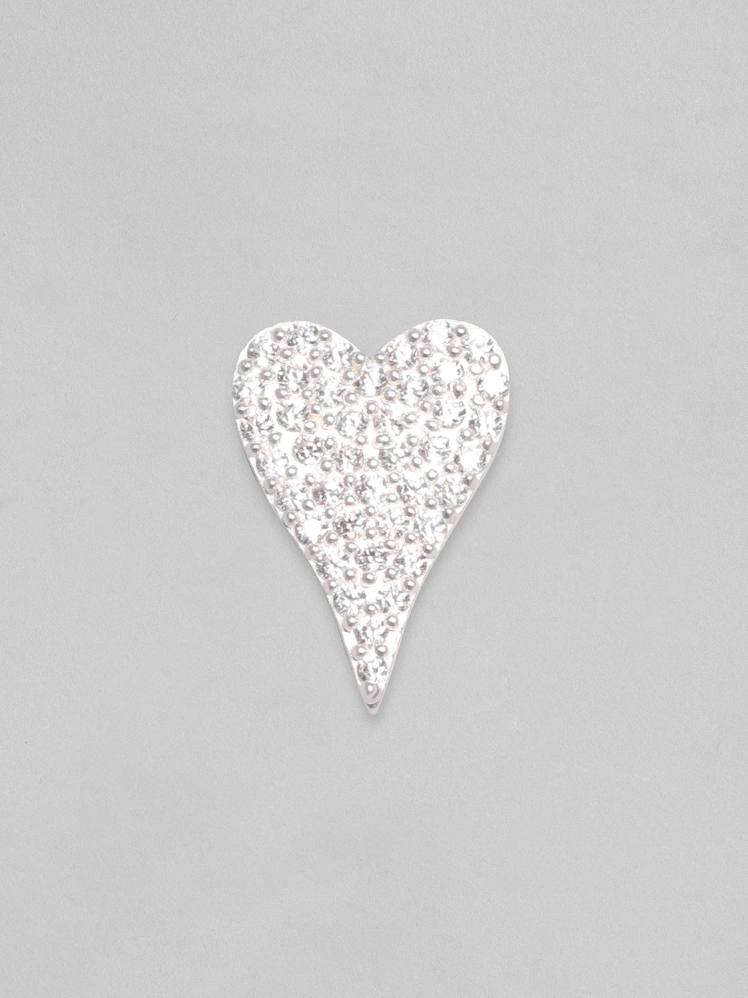 Rubans 925 Silver, Rhodium Plated Pave Zircons Studded Heart Motif Stud Earrings. Silver
