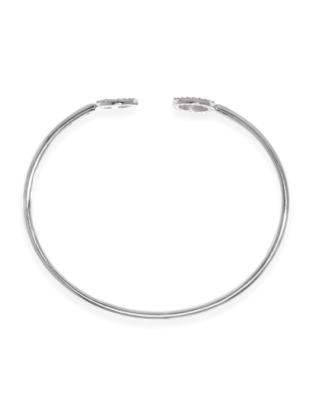 Rubans 925 Silver Rhodium Plated Zirconia Studded Open Bracelet Silver
