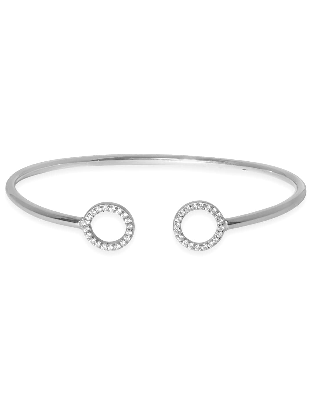 Rubans 925 Silver Rhodium Plated Zirconia Studded Open Bracelet Silver