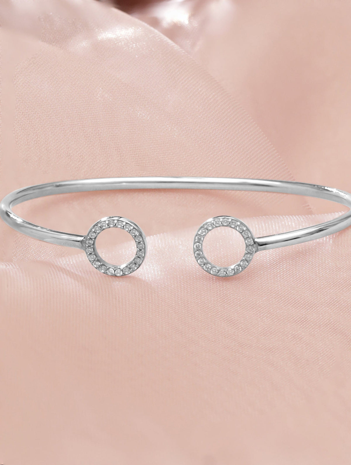 Rubans 925 Silver Rhodium Plated Zirconia Studded Open Bracelet Silver