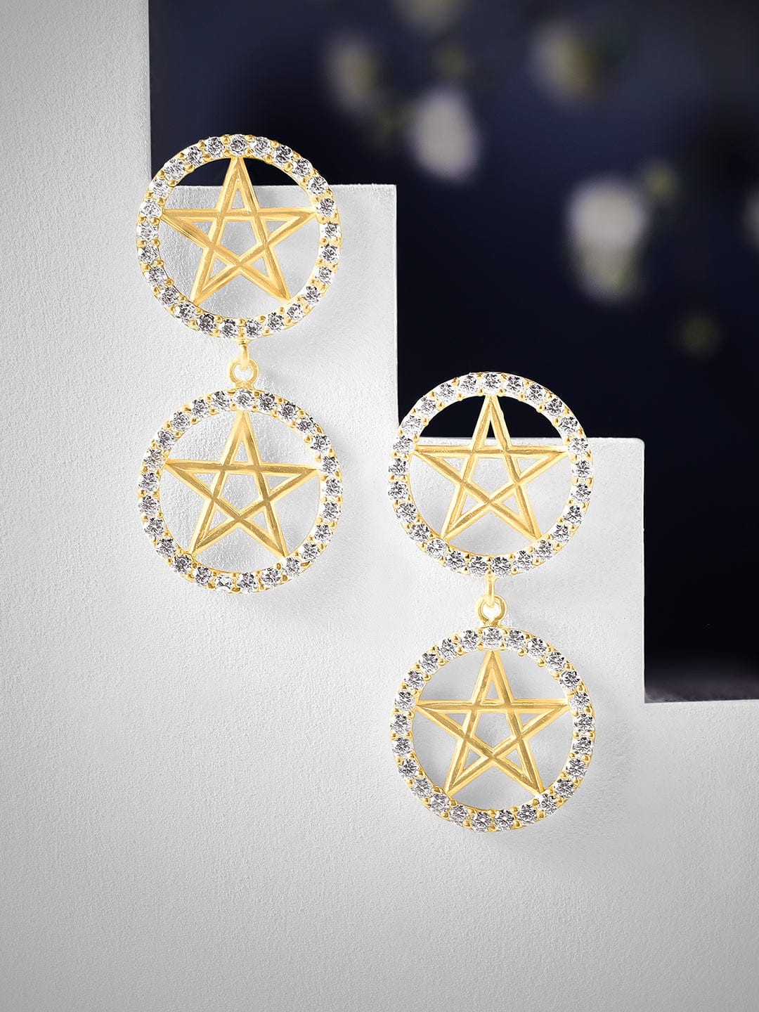 Rubans 925 Silver Sparkle Like A Star Drop Earrings - Gold Plated Gold