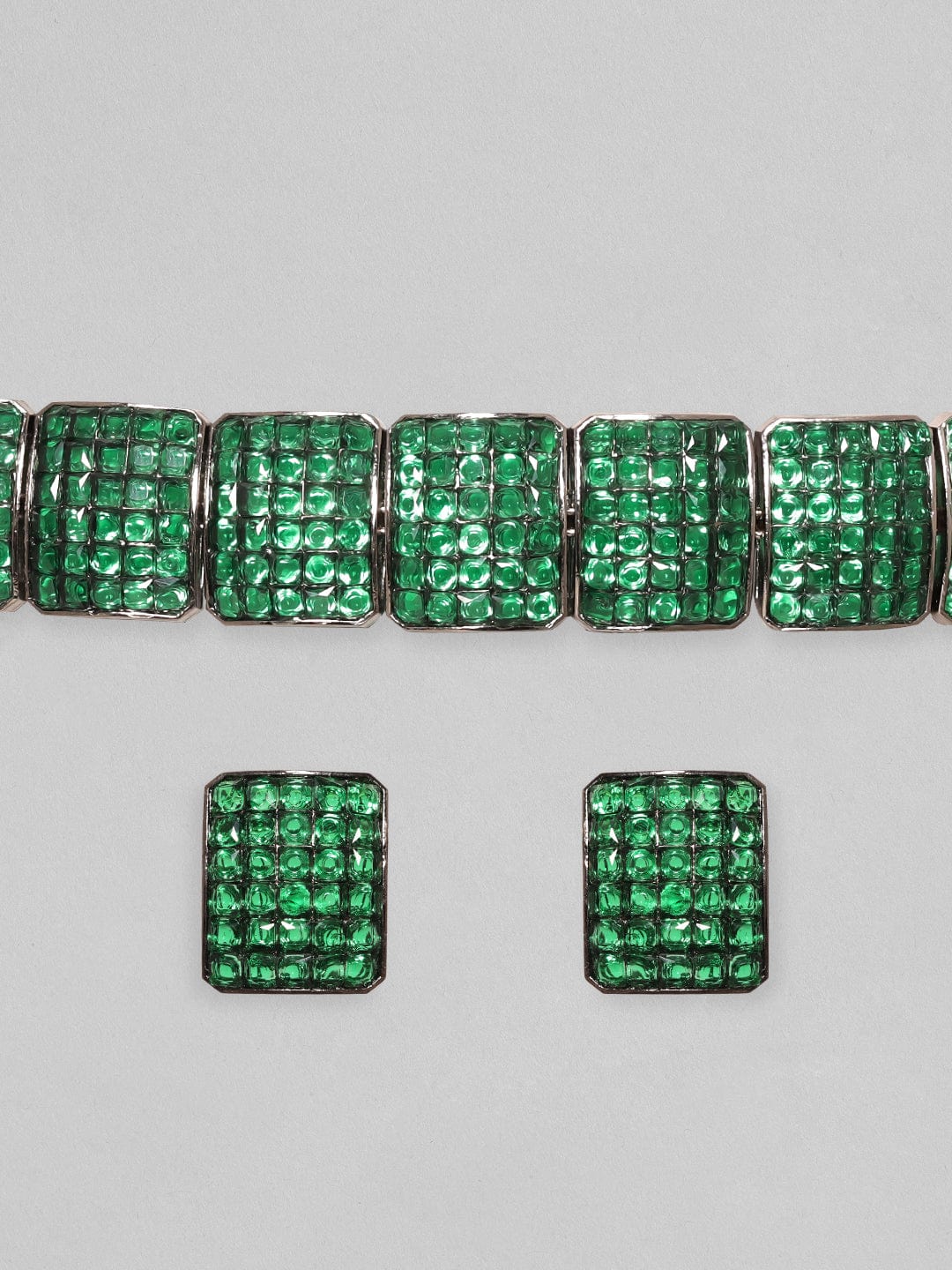 【Rubans】 Antique Gold Plated Emerald Green Pave Studded Choker Set｜アンティークゴールドメッキ エメラルドグリーン パヴェ チョーカーセット