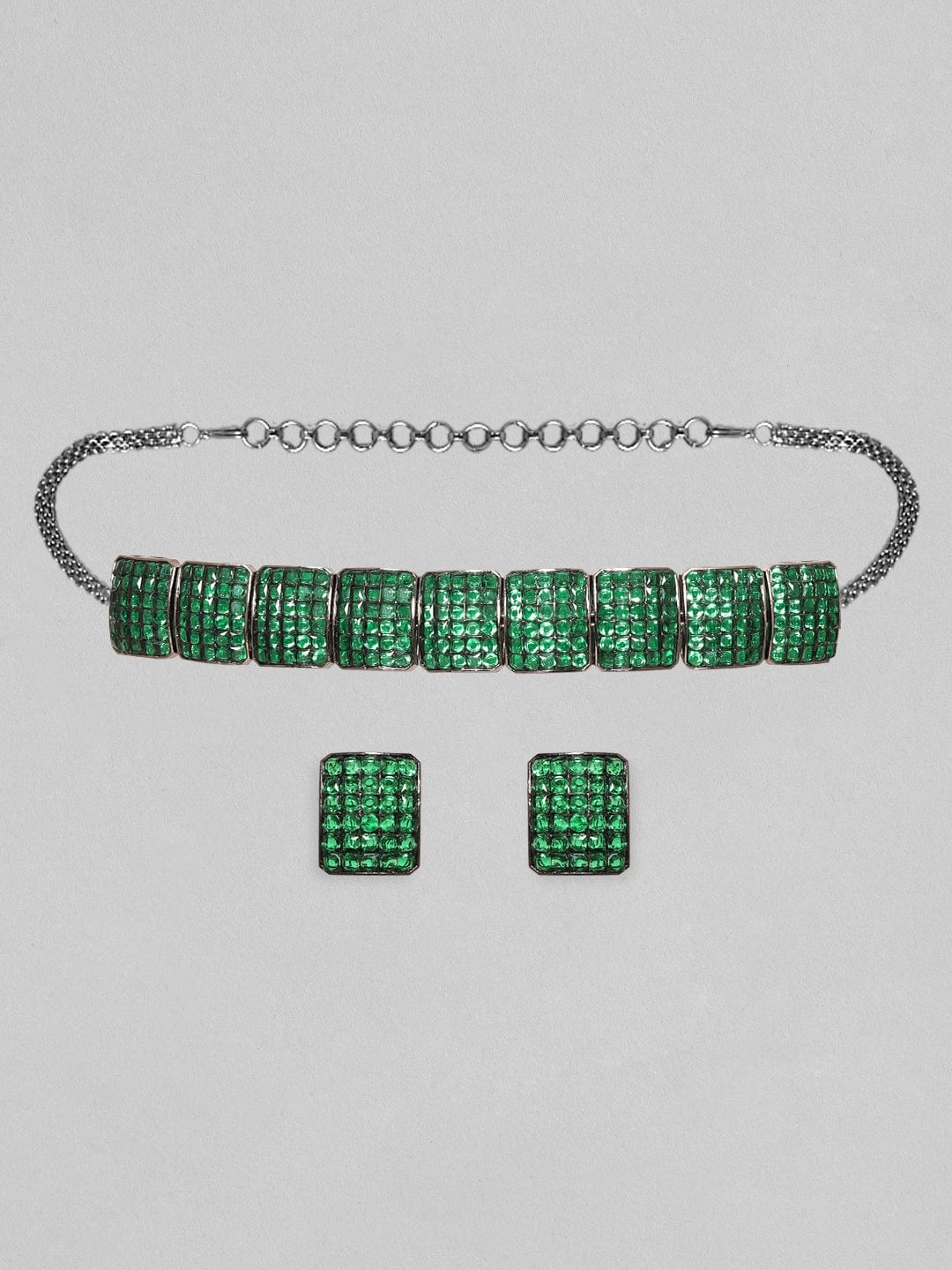 【Rubans】 Antique Gold Plated Emerald Green Pave Studded Choker Set｜アンティークゴールドメッキ エメラルドグリーン パヴェ チョーカーセット