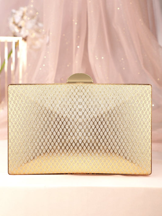 【Rubans】 Artisan Elegance Handcrafted Gold Shimmery Clutch Bag｜ハンドクラフト ゴールド シマー クラッチバッグ