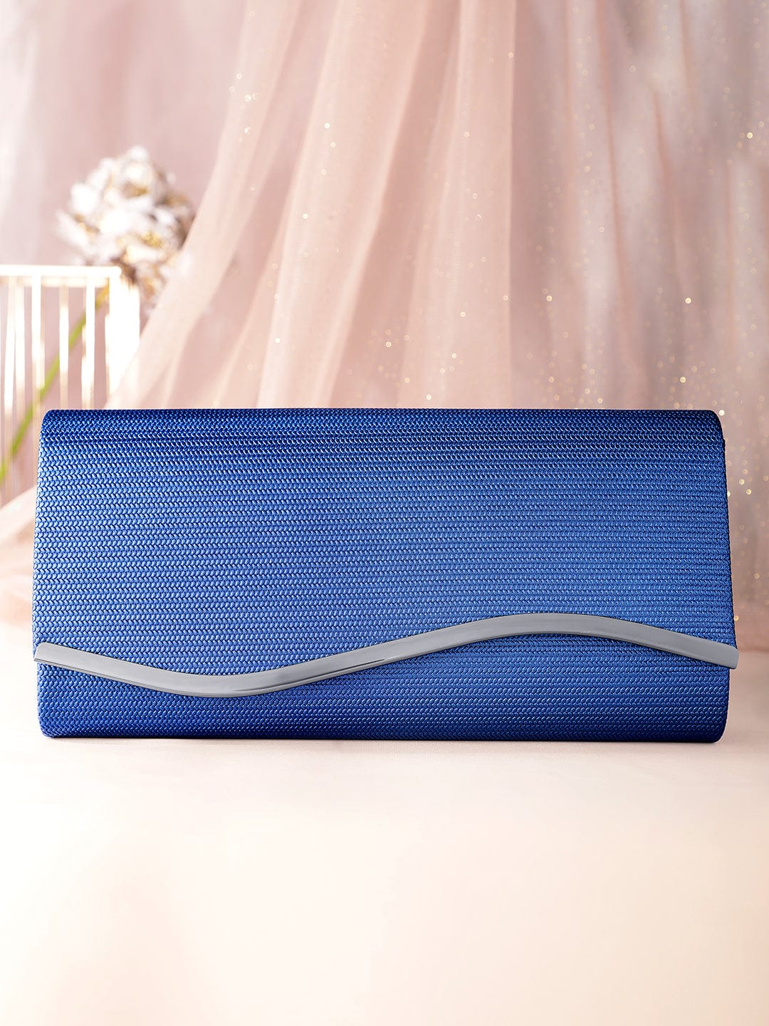 Rubans Artisanal Charm Handcrafted Blue Clutch Bag Blue