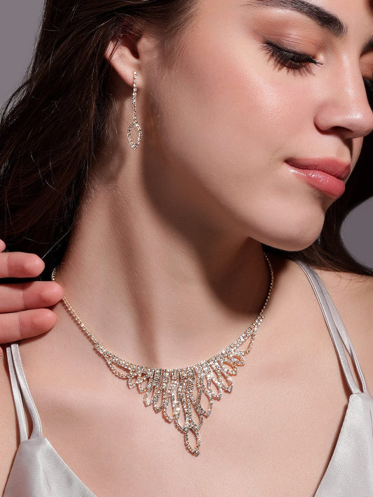 Sparkling American Diamond Zirconia Necklace Set Gold