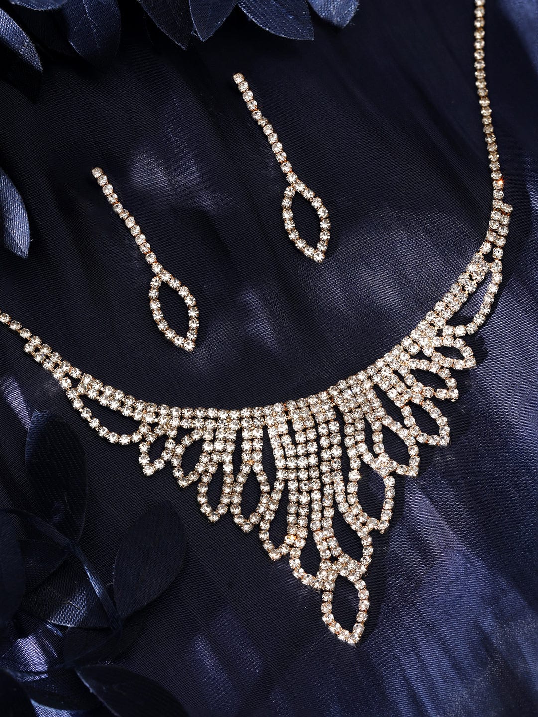 Sparkling American Diamond Zirconia Necklace Set Gold