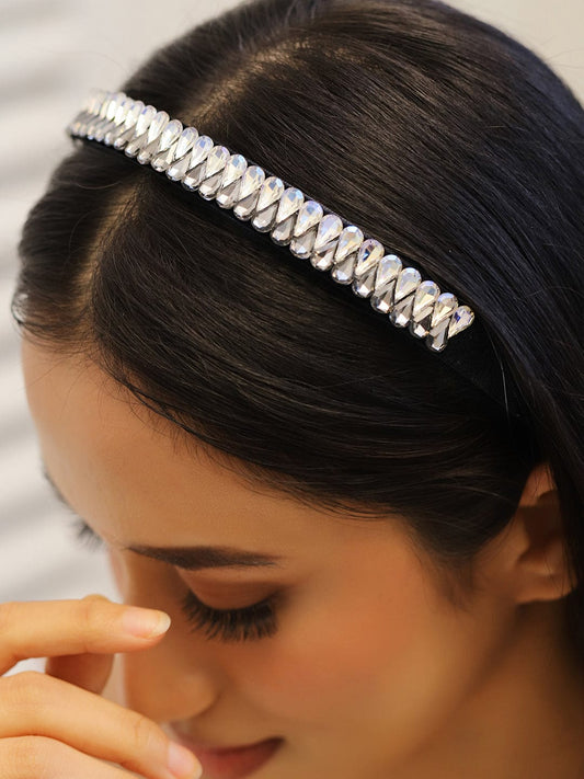 Embellished Black White Crystal Headband Black