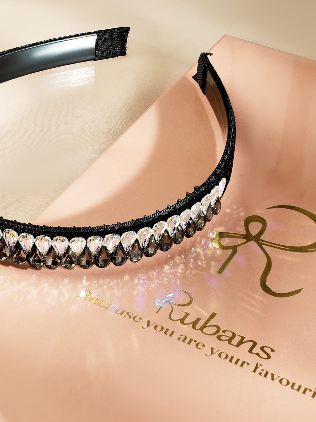 Embellished Black White Crystal Headband Black