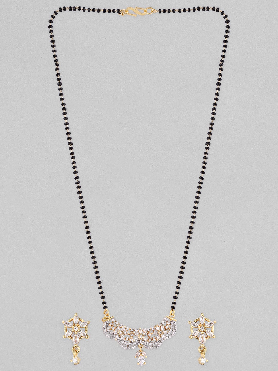 American Diamond Zirconia Mangalsutra With Floral Earrings Gold