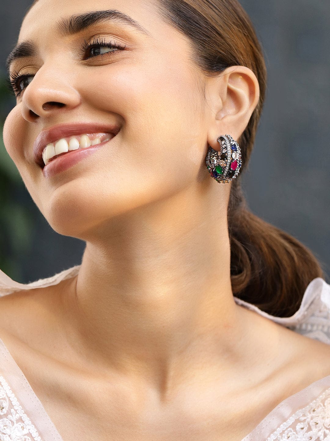 Stylish Fusion Multicolour Zirconia Hoops フリーサイズ