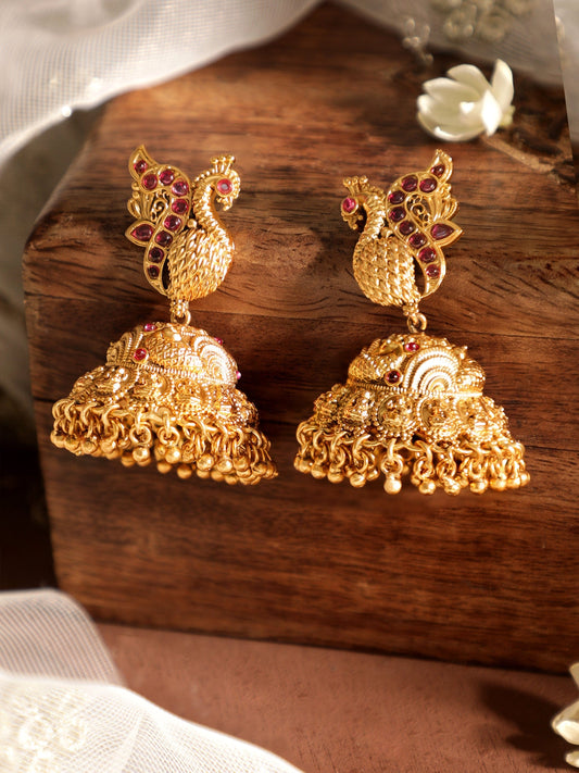 Dance of Feathers Peacock Jhumka Gold