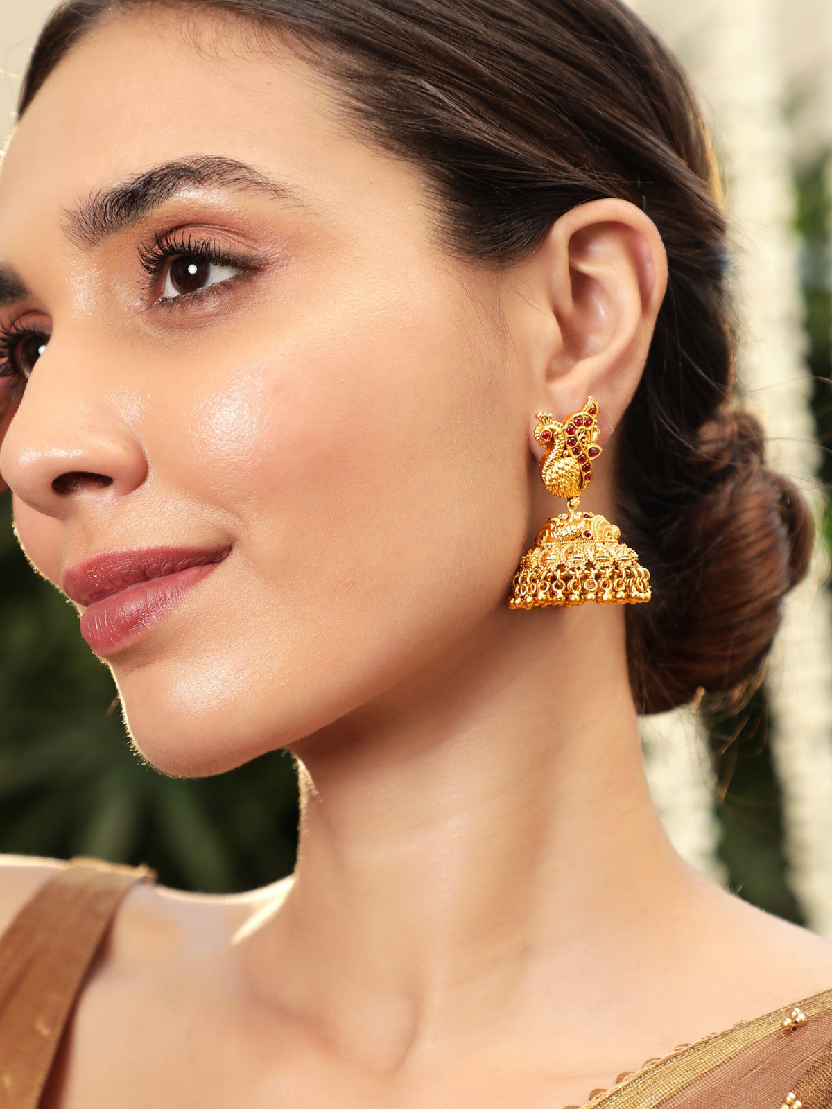 Dance of Feathers Peacock Jhumka Gold