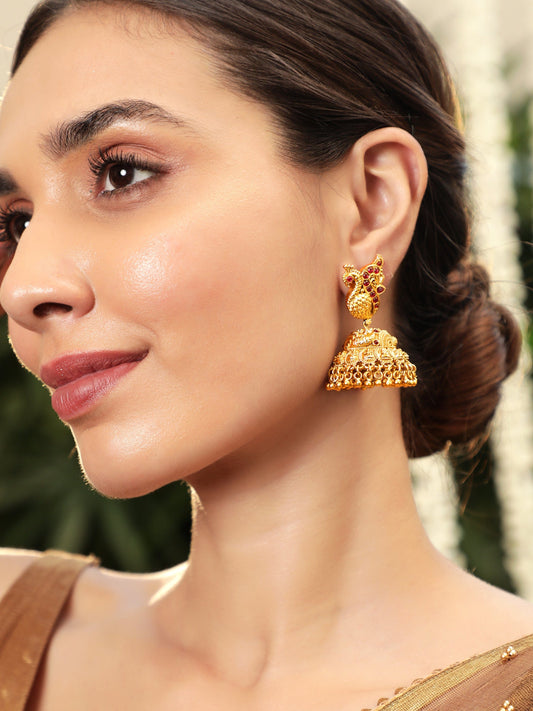 Dance of Feathers Peacock Jhumka Gold