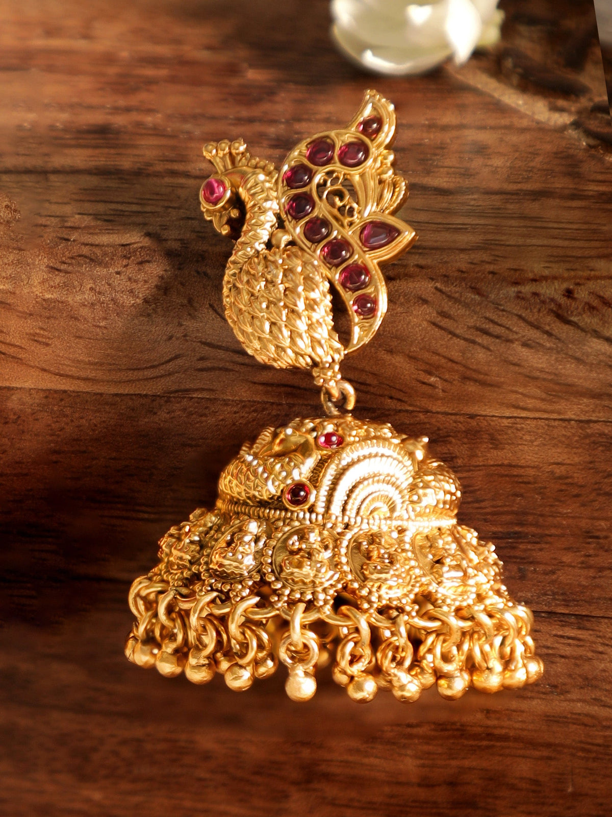 Dance of Feathers Peacock Jhumka Gold