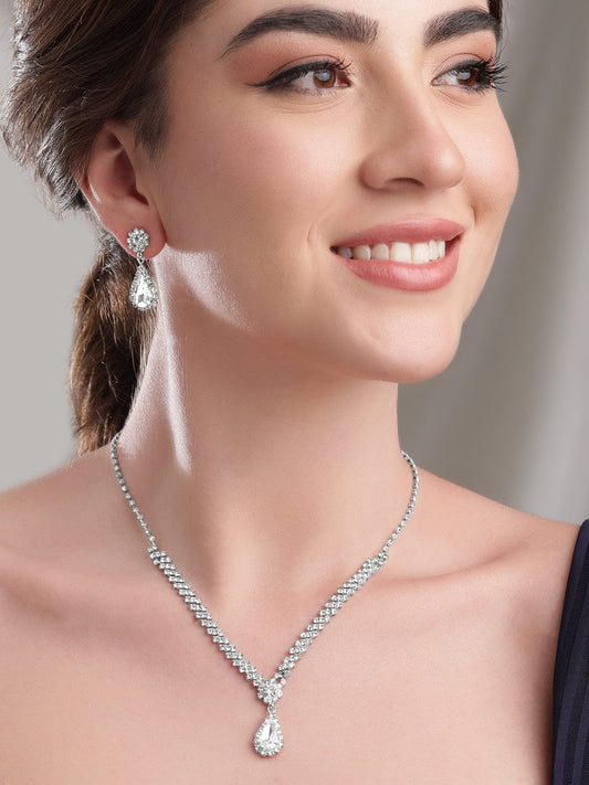 【Rubans】 Necklace Set in American Diamond Zirconia｜シルバートーン セレスティアル AD ジルコニア ネックレスセット