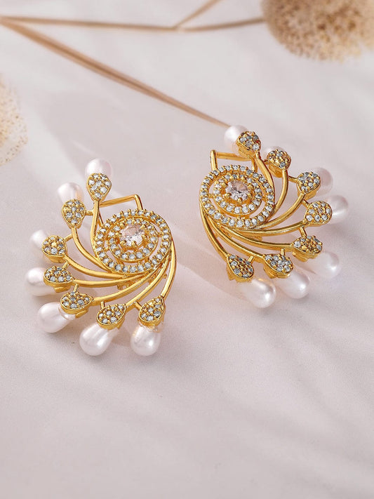 Twinkling Floral American Diamond Zirconia Studs Gold