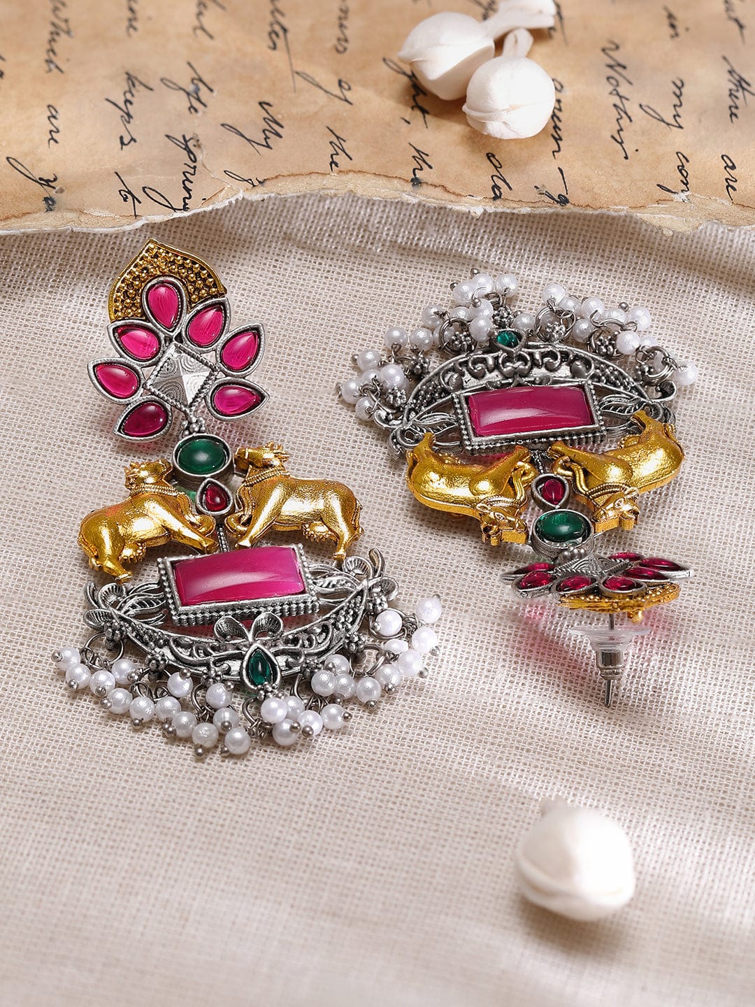 Designer Edge Cow Motif Multicolour Earrings Gold