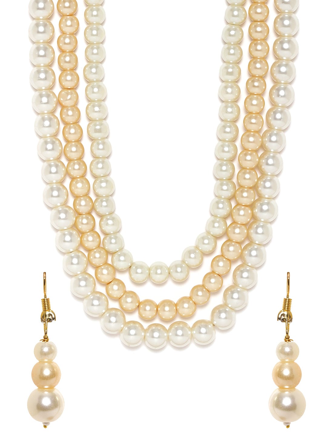 Royal White & Golden Pearls Necklace Set Gold