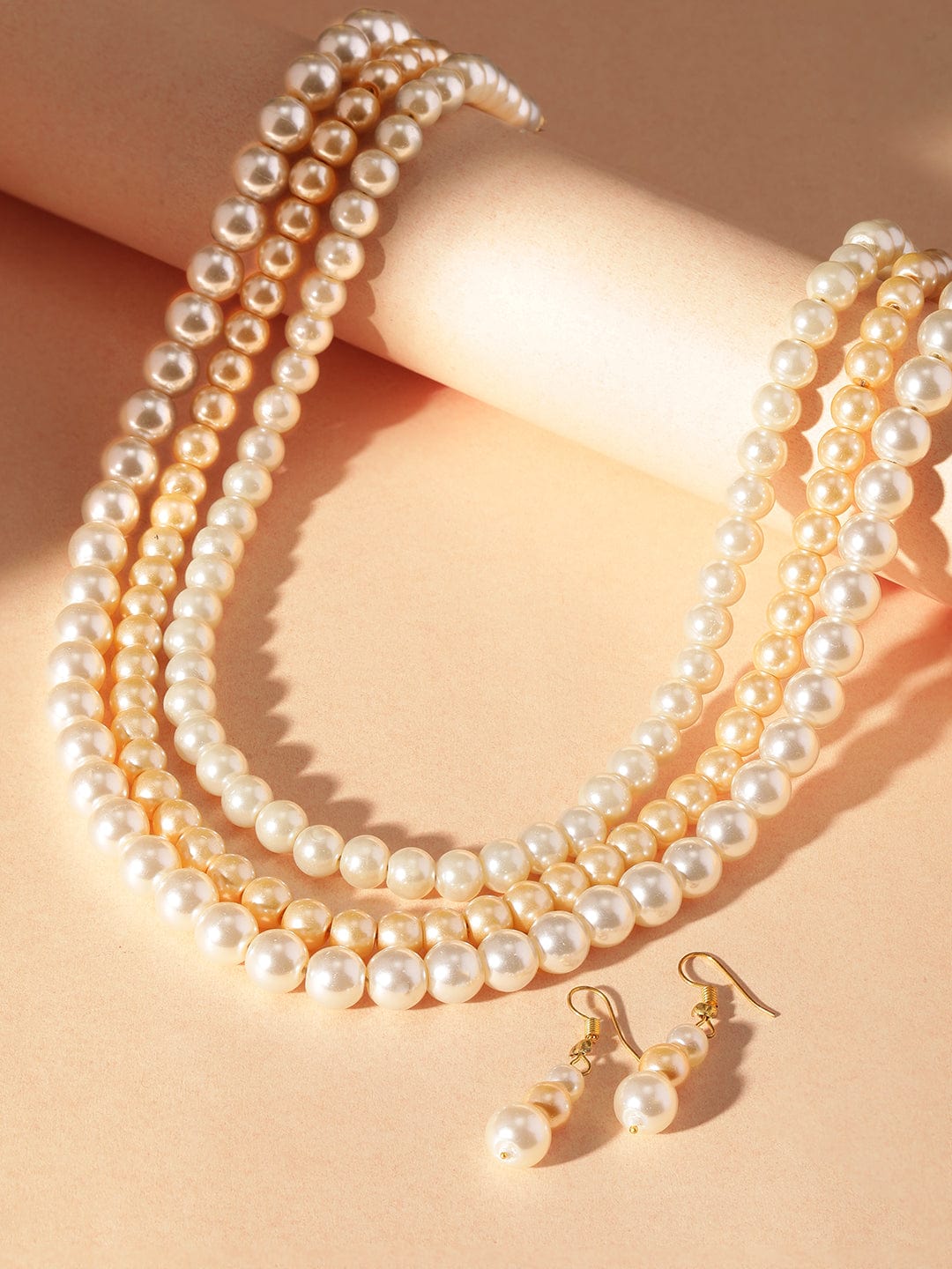 Royal White & Golden Pearls Necklace Set Gold