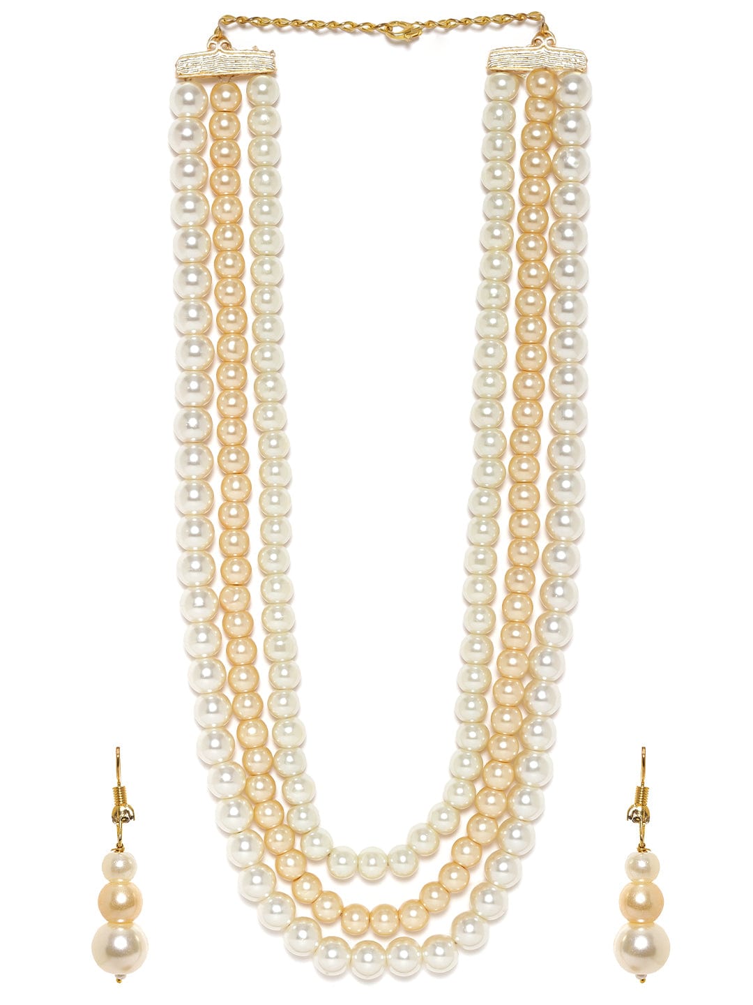 Royal White & Golden Pearls Necklace Set Gold