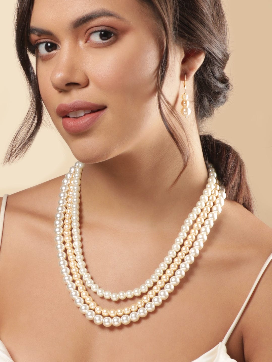 Royal White & Golden Pearls Necklace Set Gold