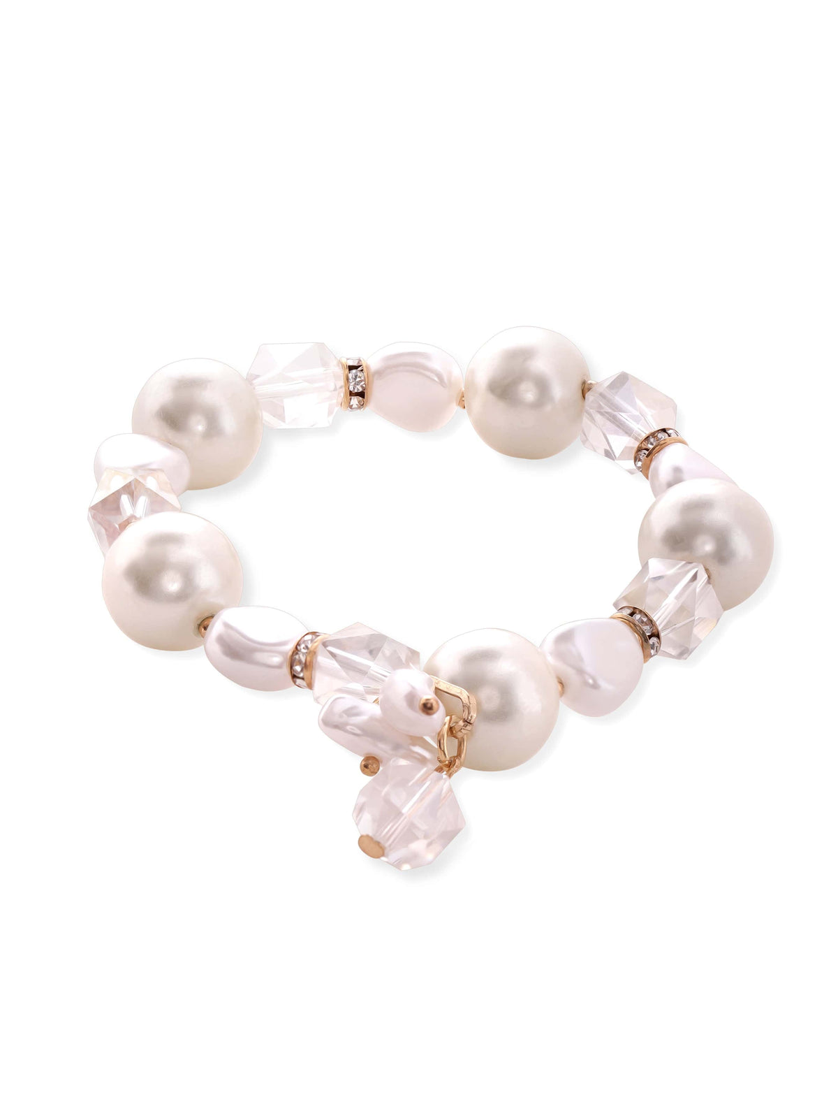 【Rubans】 Cream Pearl & Crystal Beaded Classy Bracelet｜クリームパール＆クリスタル ビーズ ブレスレット