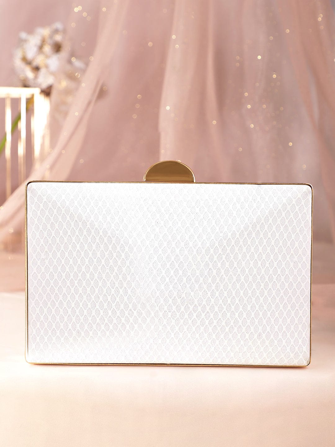 Rubans Dazzling Allure Handcrafted Shimmery Clutch Bag White