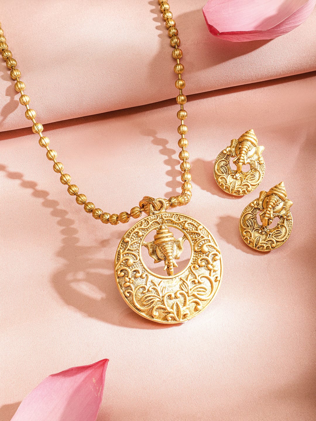 Divine Lord Ganesha Temple Pendant Set Gold
