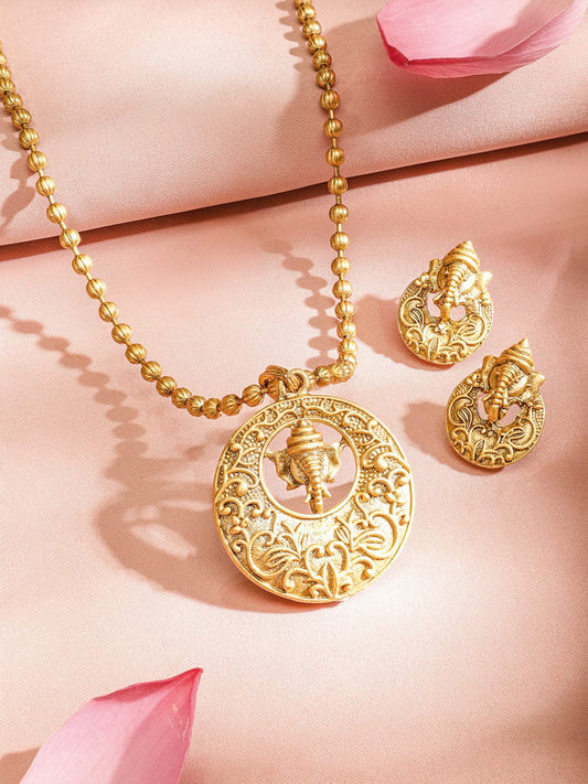 Divine Lord Ganesha Temple Pendant Set Gold