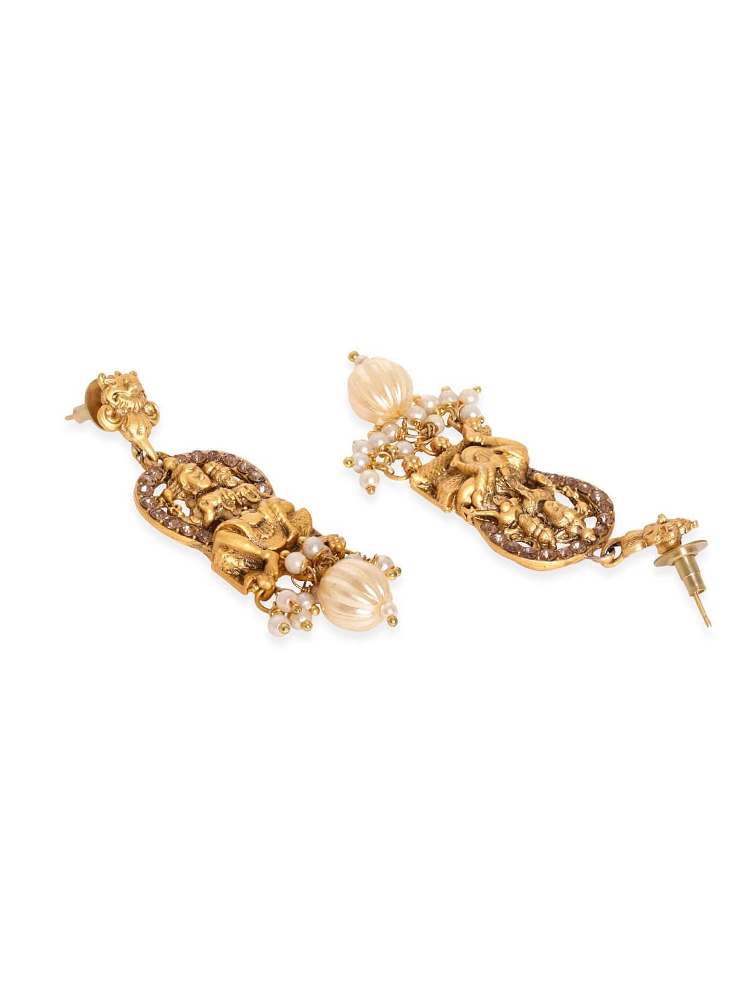 Godess Laxmi Pearl Beaded Temple Necklace Set Gold::White