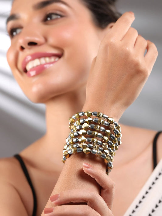 Rubans Dual Silver & 18K Gold-Plated Multi-Layered Statement Bracelet Silver
