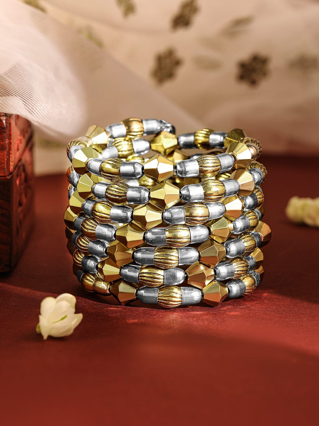 Rubans Dual Silver & 18K Gold-Plated Multi-Layered Statement Bracelet Silver