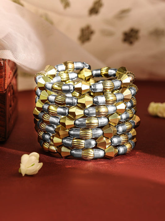 Rubans Dual Silver & 18K Gold-Plated Multi-Layered Statement Bracelet Silver