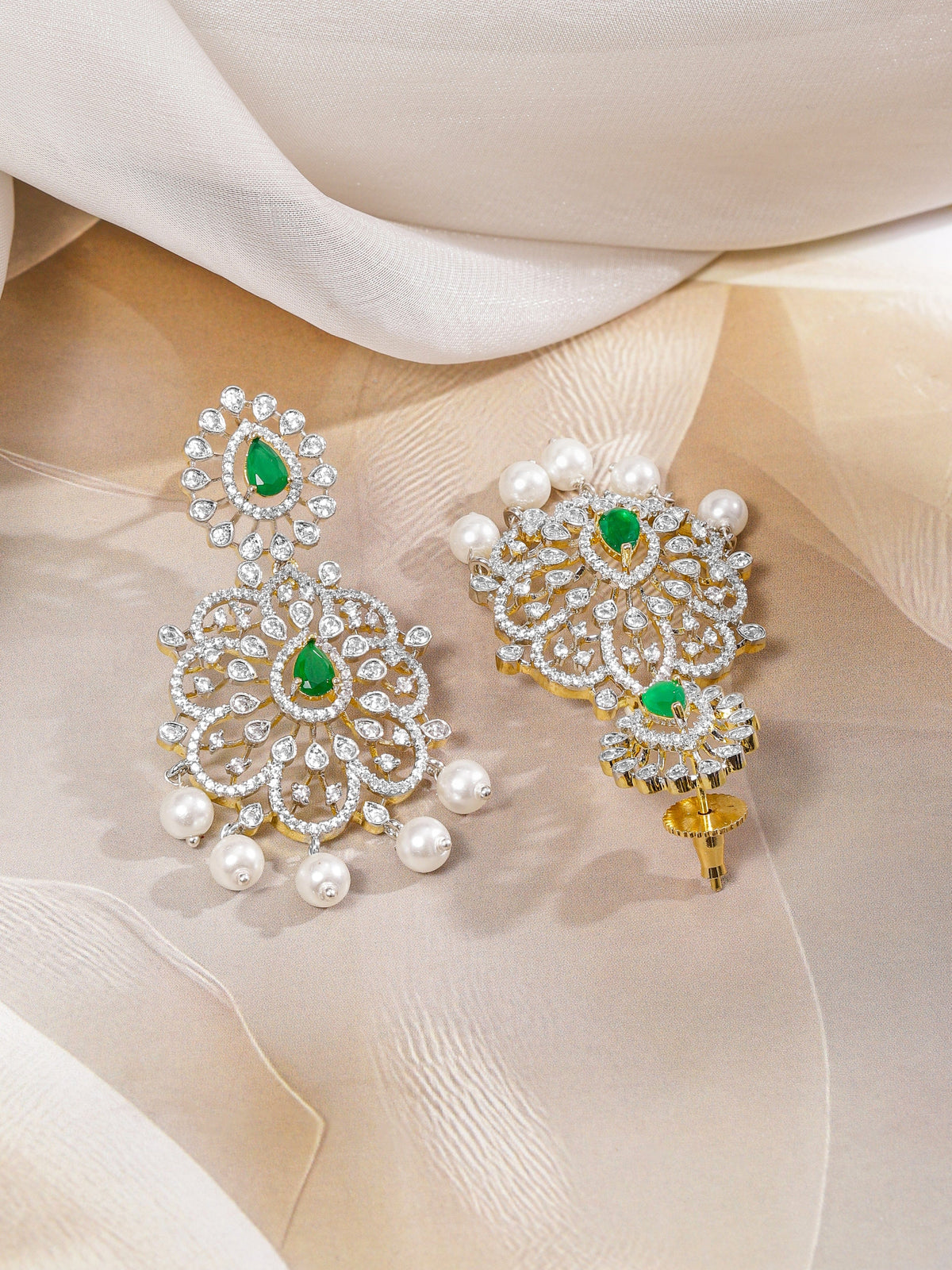 Dual-Toned American Diamond Zirconia Pearl Necklace Set フリーサイズ