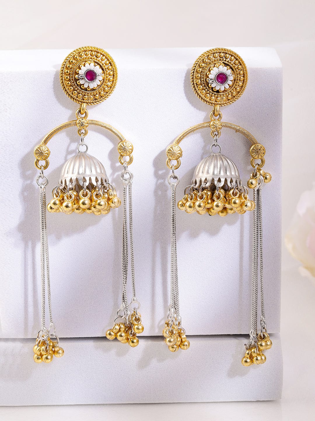 Oxidised Ruby Charm Dangle Jhumkas フリーサイズ
